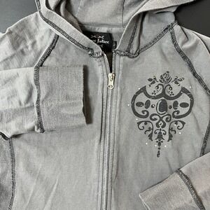 Sweet Juliet Hoodie Women's L Gray Fullzip Y2K Grunge Whimsigoth Sun Faded